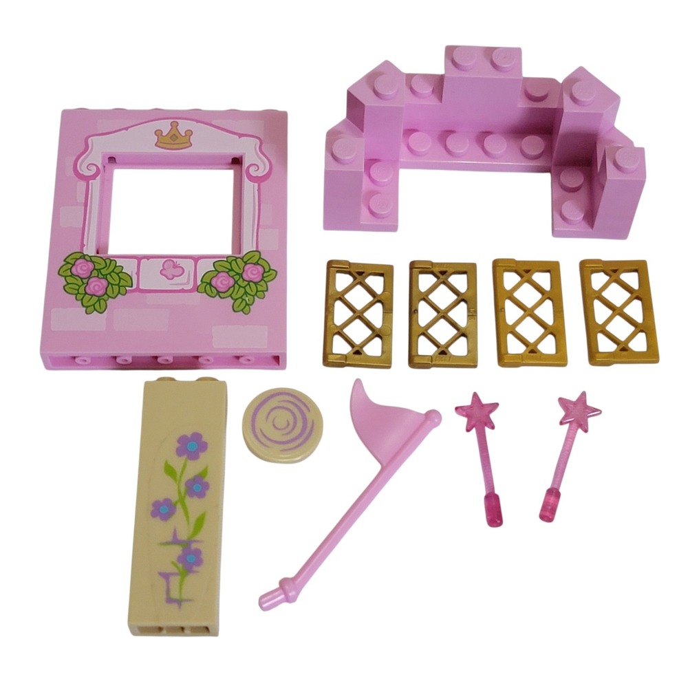 LEGO Princess Castle Lot 9 Pc Pink Gold Turret Window Wall Flag Wands Shutters